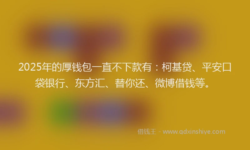 2025年的厚钱包一直不下款有：柯基贷、平安口袋银行、东方汇、替你还、微博借钱等。