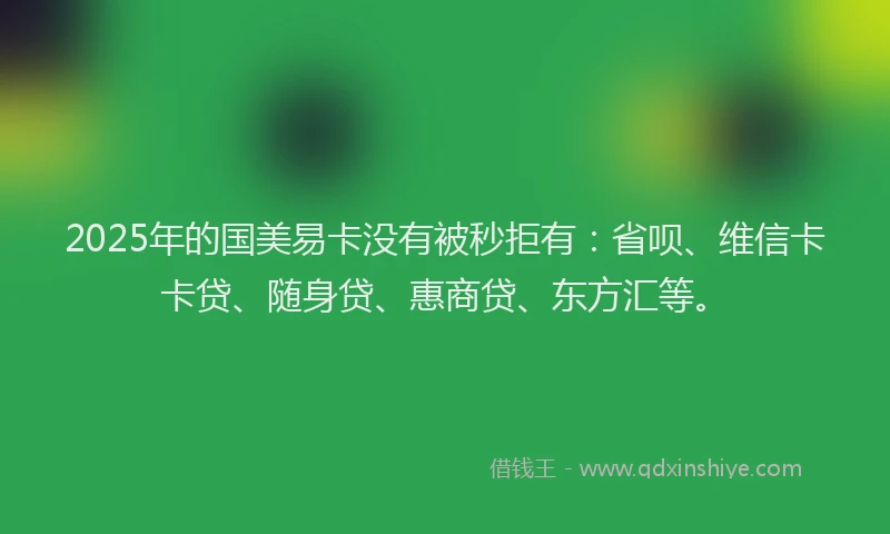 2025年的国美易卡没有被秒拒有：省呗、维信卡卡贷、随身贷、惠商贷、东方汇等。