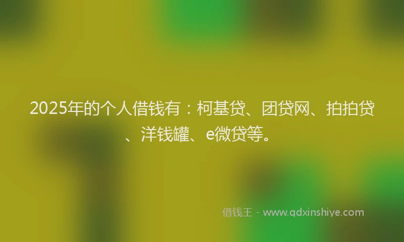2025年的个人借钱有：柯基贷、团贷网、拍拍贷、洋钱罐、e微贷等。