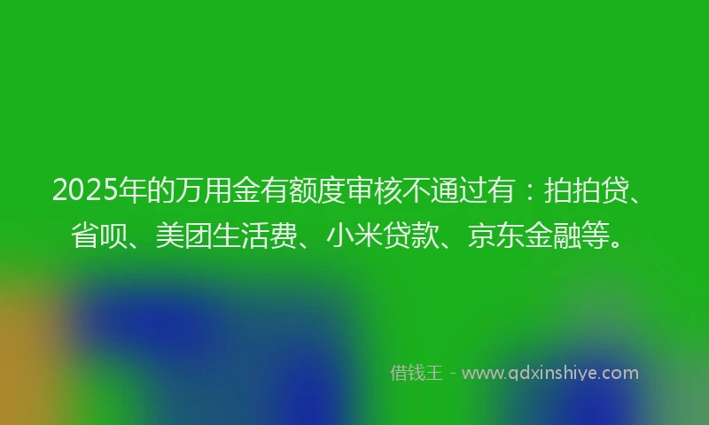 2025年的万用金有额度审核不通过有：拍拍贷、省呗、美团生活费、小米贷款、京东金融等。