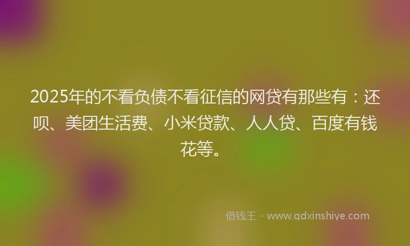 2025年的不看负债不看征信的网贷有那些有：还呗、美团生活费、小米贷款、人人贷、百度有钱花等。