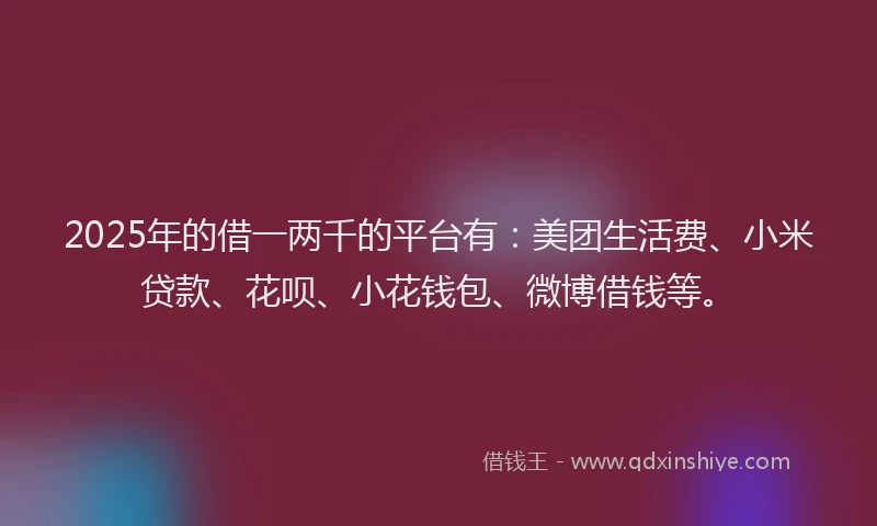 2025年的借一两千的平台有：美团生活费、小米贷款、花呗、小花钱包、微博借钱等。