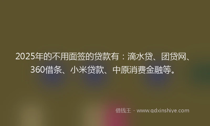 2025年的不用面签的贷款有：滴水贷、团贷网、360借条、小米贷款、中原消费金融等。