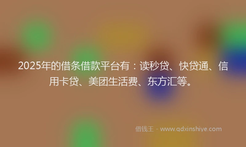 2025年的借条借款平台有：读秒贷、快贷通、信用卡贷、美团生活费、东方汇等。
