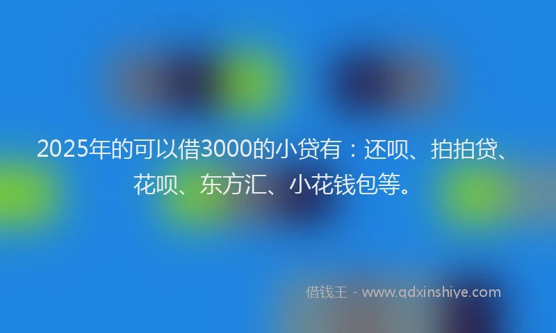 2025年的可以借3000的小贷有：还呗、拍拍贷、花呗、东方汇、小花钱包等。