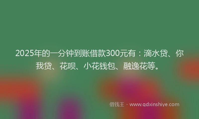 2025年的一分钟到账借款300元有：滴水贷、你我贷、花呗、小花钱包、融逸花等。