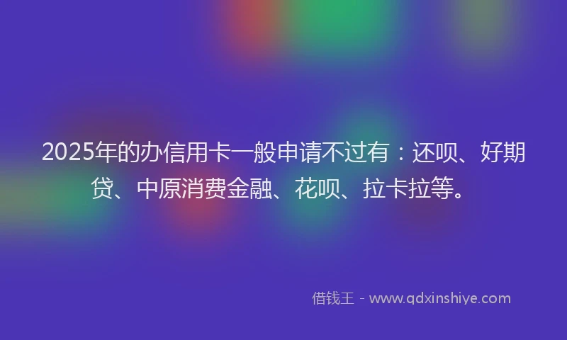 2025年的办信用卡一般申请不过有：还呗、好期贷、中原消费金融、花呗、拉卡拉等。