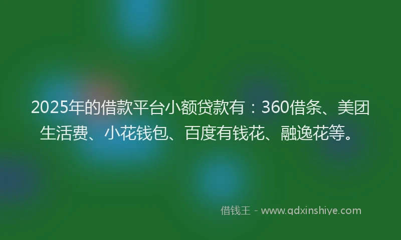 2025年的借款平台小额贷款有：360借条、美团生活费、小花钱包、百度有钱花、融逸花等。