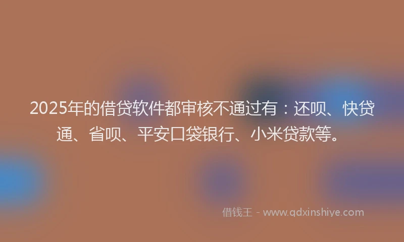 2025年的借贷软件都审核不通过有：还呗、快贷通、省呗、平安口袋银行、小米贷款等。