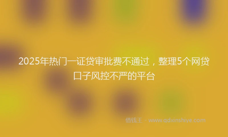 2025年热门一证贷审批费不通过，整理5个网贷口子风控不严的平台