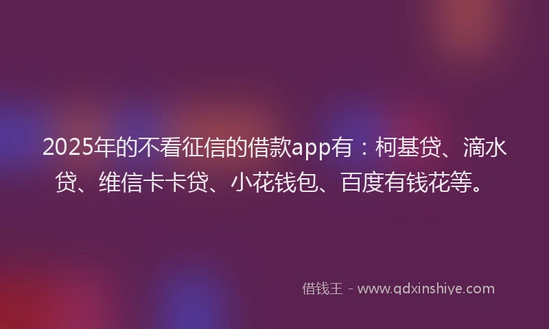 2025年的不看征信的借款app有：柯基贷、滴水贷、维信卡卡贷、小花钱包、百度有钱花等。