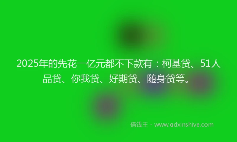 2025年的先花一亿元都不下款有：柯基贷、51人品贷、你我贷、好期贷、随身贷等。