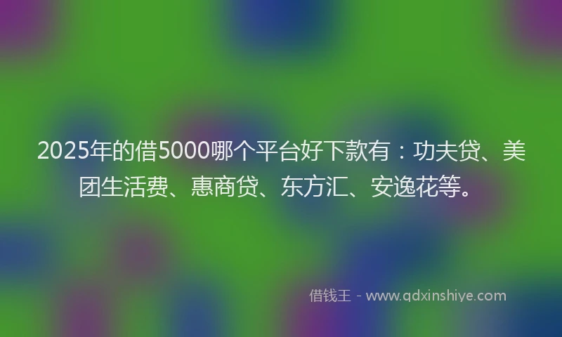 2025年的借5000哪个平台好下款有：功夫贷、美团生活费、惠商贷、东方汇、安逸花等。