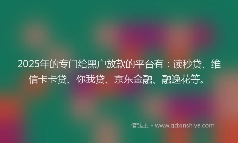 2025年的专门给黑户放款的平台有：读秒贷、维信卡卡贷、你我贷、京东金融、融逸花等。