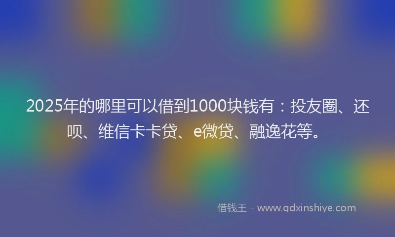 2025年的哪里可以借到1000块钱有：投友圈、还呗、维信卡卡贷、e微贷、融逸花等。