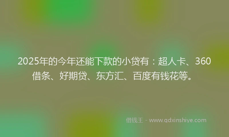 2025年的今年还能下款的小贷有：超人卡、360借条、好期贷、东方汇、百度有钱花等。