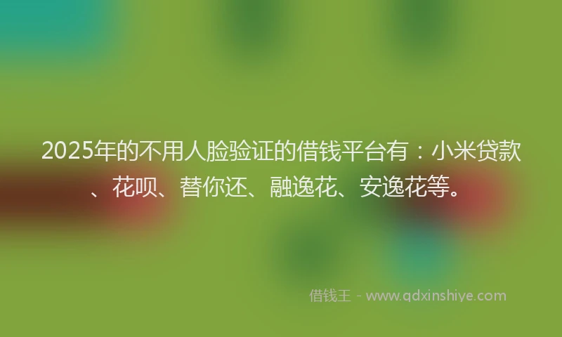 2025年的不用人脸验证的借钱平台有：小米贷款、花呗、替你还、融逸花、安逸花等。