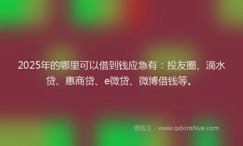 2025年的哪里可以借到钱应急有：投友圈、滴水贷、惠商贷、e微贷、微博借钱等。