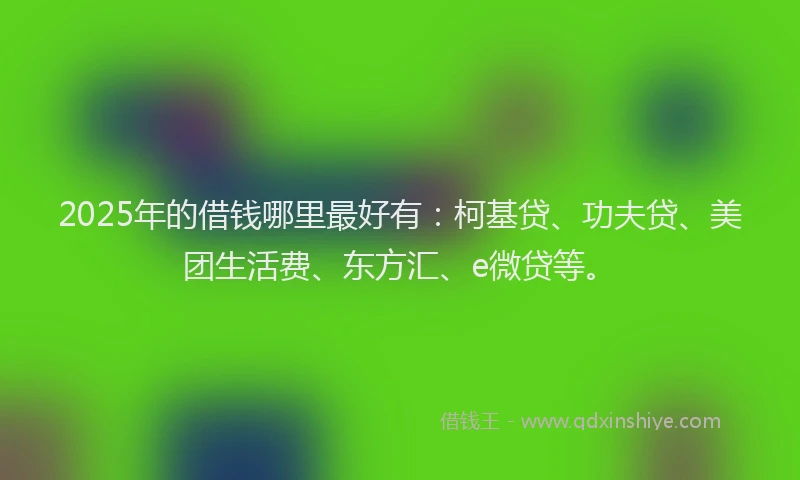 2025年的借钱哪里最好有：柯基贷、功夫贷、美团生活费、东方汇、e微贷等。