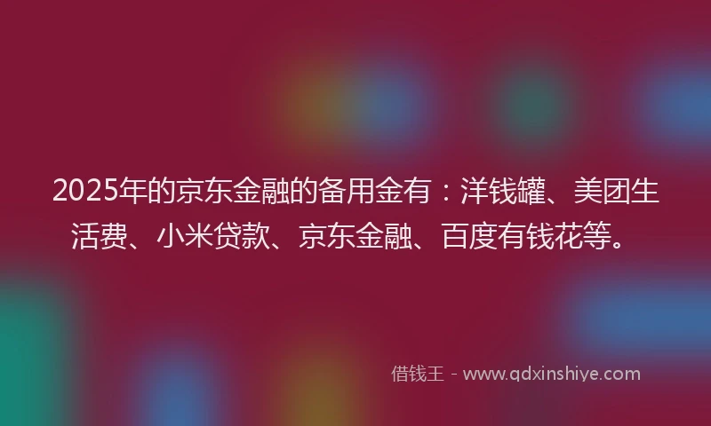 2025年的京东金融的备用金有：洋钱罐、美团生活费、小米贷款、京东金融、百度有钱花等。