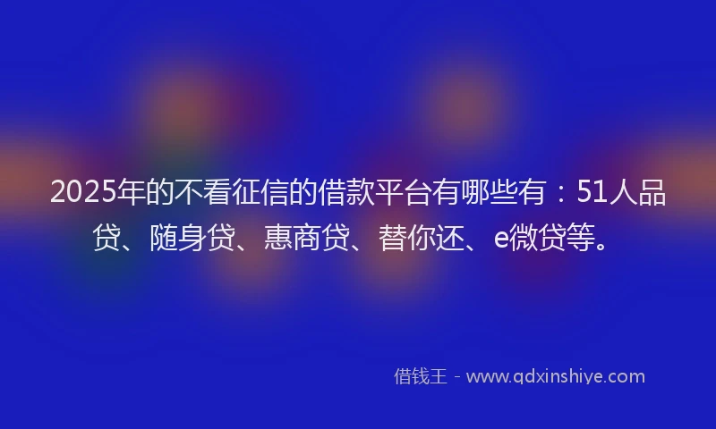 2025年的不看征信的借款平台有哪些有：51人品贷、随身贷、惠商贷、替你还、e微贷等。