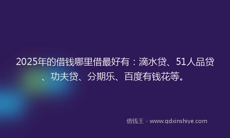 2025年的借钱哪里借最好有：滴水贷、51人品贷、功夫贷、分期乐、百度有钱花等。