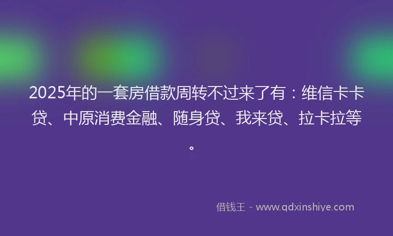 2025年的一套房借款周转不过来了有：维信卡卡贷、中原消费金融、随身贷、我来贷、拉卡拉等。