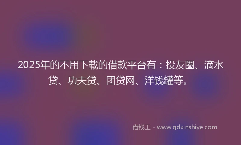 2025年的不用下载的借款平台有：投友圈、滴水贷、功夫贷、团贷网、洋钱罐等。