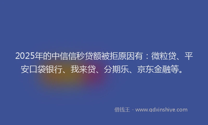 2025年的中信信秒贷额被拒原因有：微粒贷、平安口袋银行、我来贷、分期乐、京东金融等。