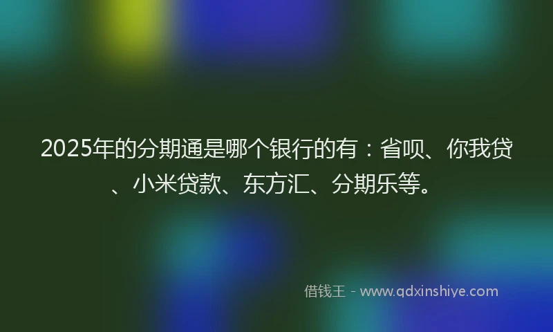 2025年的分期通是哪个银行的有：省呗、你我贷、小米贷款、东方汇、分期乐等。