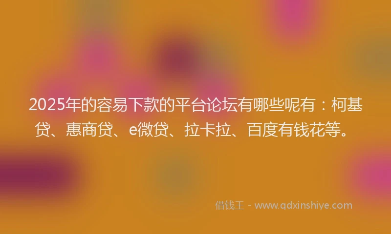 2025年的容易下款的平台论坛有哪些呢有：柯基贷、惠商贷、e微贷、拉卡拉、百度有钱花等。