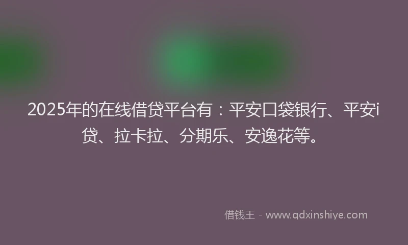 2025年的在线借贷平台有：平安口袋银行、平安i贷、拉卡拉、分期乐、安逸花等。