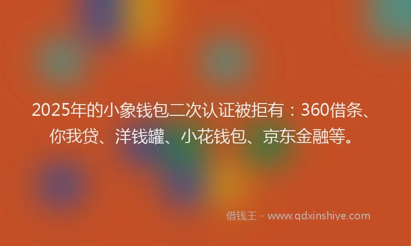 2025年的小象钱包二次认证被拒有：360借条、你我贷、洋钱罐、小花钱包、京东金融等。
