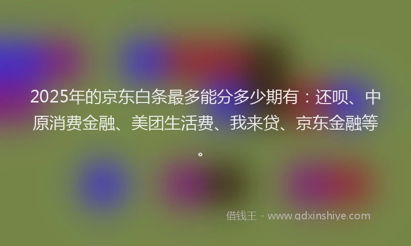 2025年的京东白条最多能分多少期有：还呗、中原消费金融、美团生活费、我来贷、京东金融等。