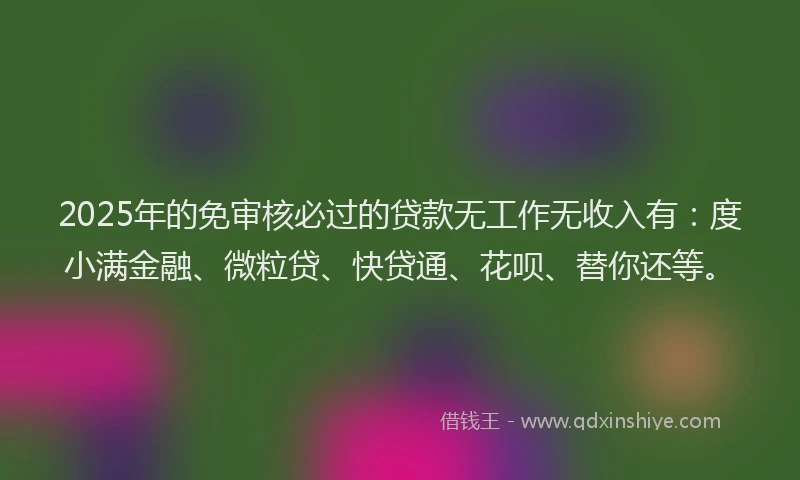 2025年的免审核必过的贷款无工作无收入有：度小满金融、微粒贷、快贷通、花呗、替你还等。