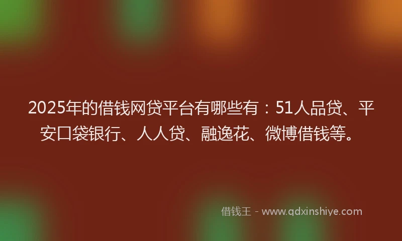 2025年的借钱网贷平台有哪些有：51人品贷、平安口袋银行、人人贷、融逸花、微博借钱等。