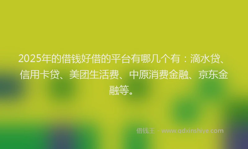 2025年的借钱好借的平台有哪几个有：滴水贷、信用卡贷、美团生活费、中原消费金融、京东金融等。