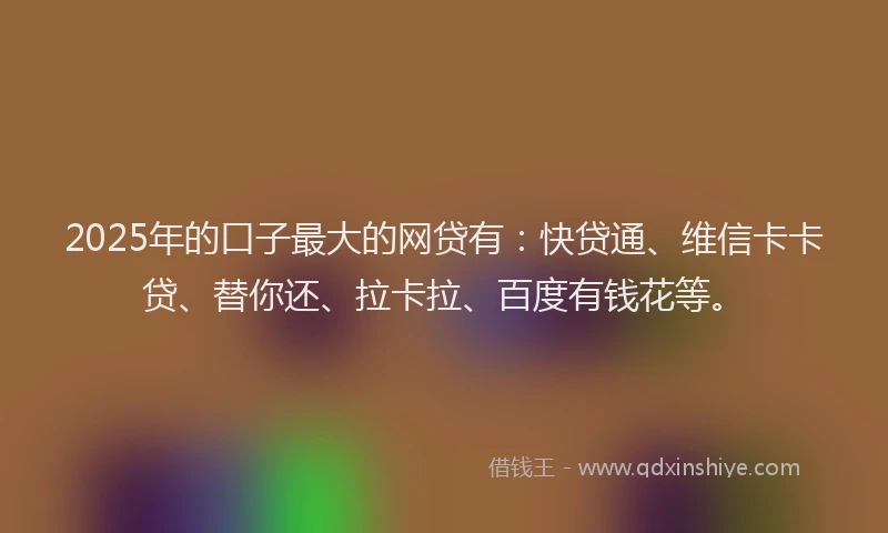 2025年的口子最大的网贷有：快贷通、维信卡卡贷、替你还、拉卡拉、百度有钱花等。