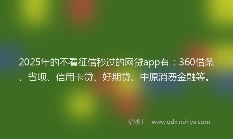 2025年的不看征信秒过的网贷app有：360借条、省呗、信用卡贷、好期贷、中原消费金融等。