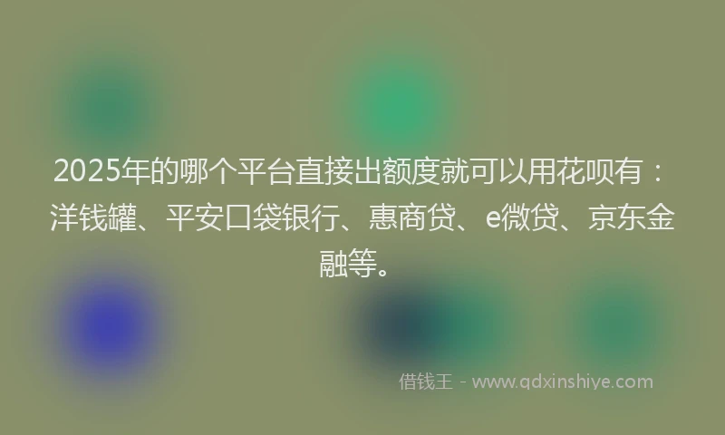 2025年的哪个平台直接出额度就可以用花呗有：洋钱罐、平安口袋银行、惠商贷、e微贷、京东金融等。