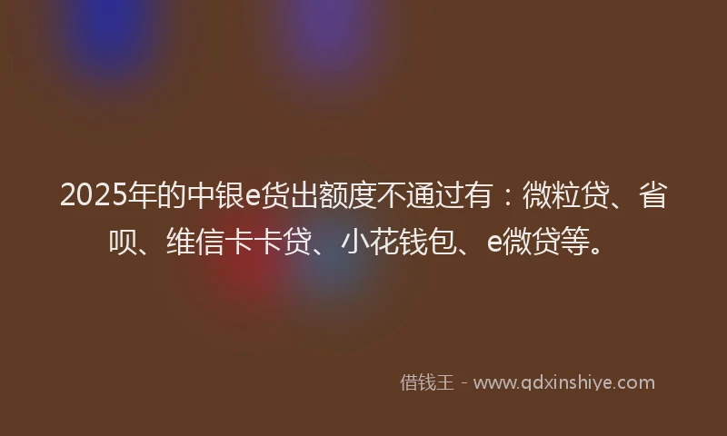 2025年的中银e货出额度不通过有：微粒贷、省呗、维信卡卡贷、小花钱包、e微贷等。