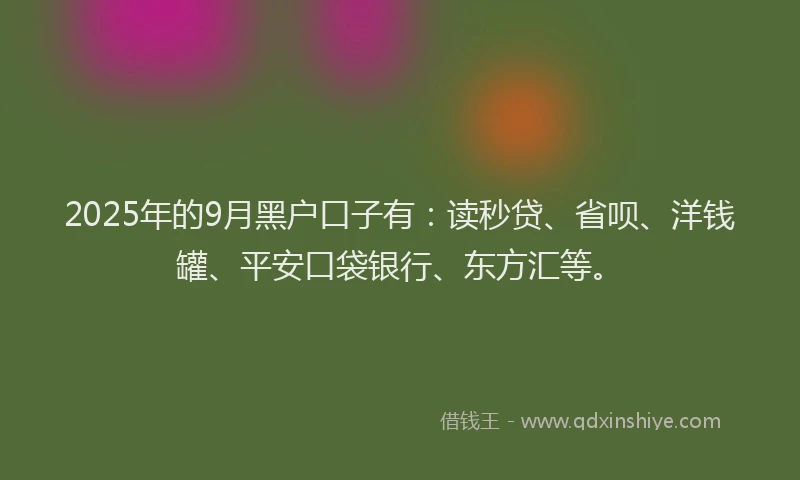 2025年的9月黑户口子有：读秒贷、省呗、洋钱罐、平安口袋银行、东方汇等。