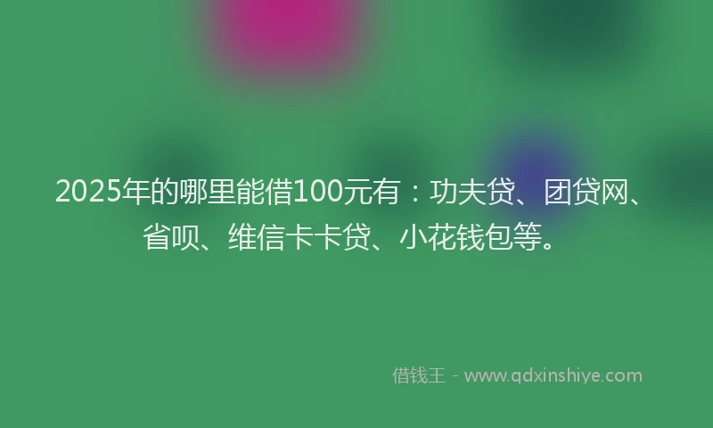 2025年的哪里能借100元有：功夫贷、团贷网、省呗、维信卡卡贷、小花钱包等。