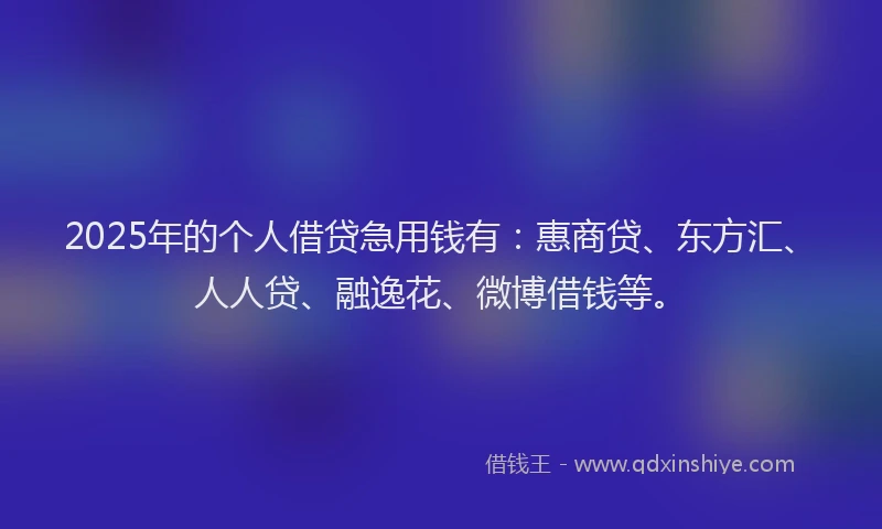 2025年的个人借贷急用钱有：惠商贷、东方汇、人人贷、融逸花、微博借钱等。