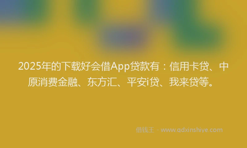 2025年的下载好会借App贷款有：信用卡贷、中原消费金融、东方汇、平安i贷、我来贷等。