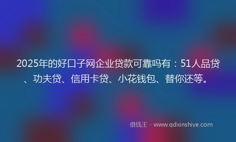 2025年的好口子网企业贷款可靠吗有：51人品贷、功夫贷、信用卡贷、小花钱包、替你还等。