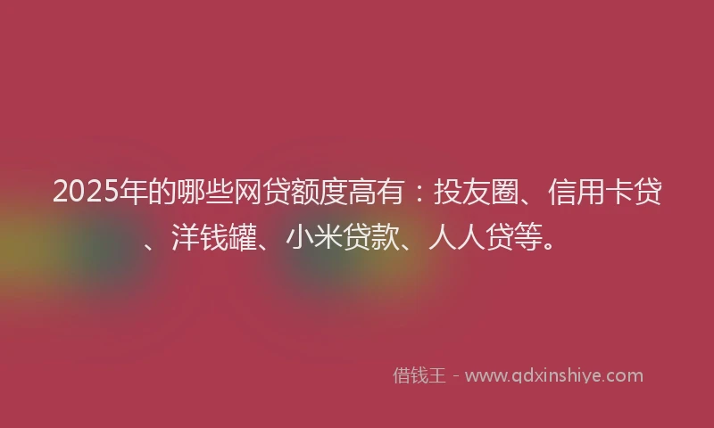 2025年的哪些网贷额度高有：投友圈、信用卡贷、洋钱罐、小米贷款、人人贷等。