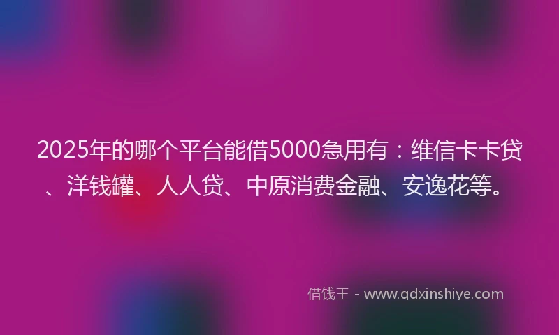 2025年的哪个平台能借5000急用有：维信卡卡贷、洋钱罐、人人贷、中原消费金融、安逸花等。