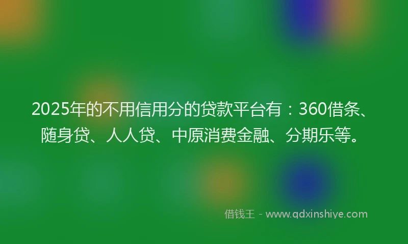 2025年的不用信用分的贷款平台有：360借条、随身贷、人人贷、中原消费金融、分期乐等。