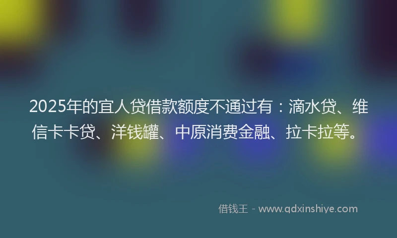 2025年的宜人贷借款额度不通过有：滴水贷、维信卡卡贷、洋钱罐、中原消费金融、拉卡拉等。